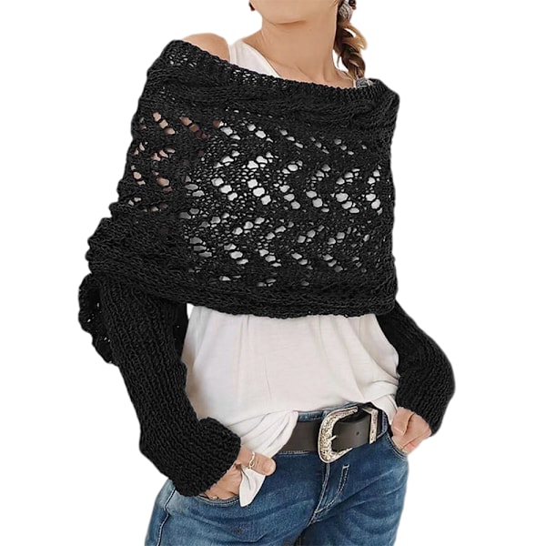 Strikkegensere for kvinner Skjerf Mote Elegant skjerf med erme Høst Vinter Varm utendørs Black