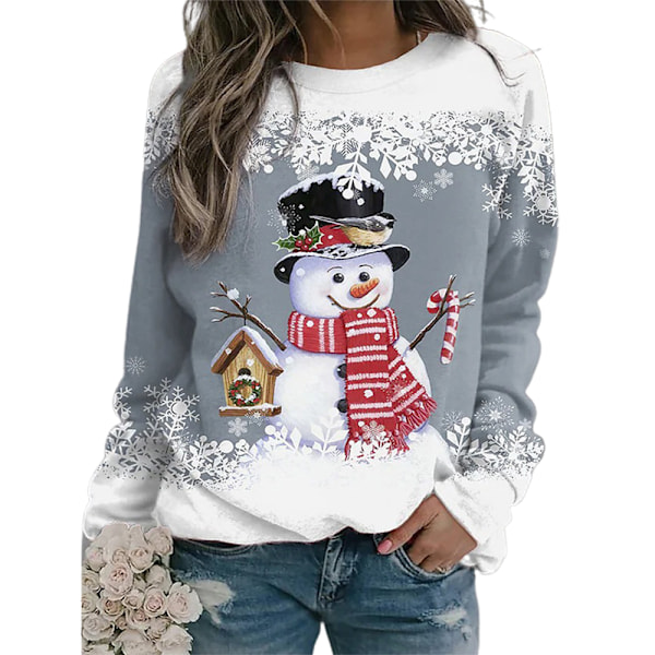 Julegenser Dame Jule T-skjorte Snømann Trykk Bluse Pullover Tee E M