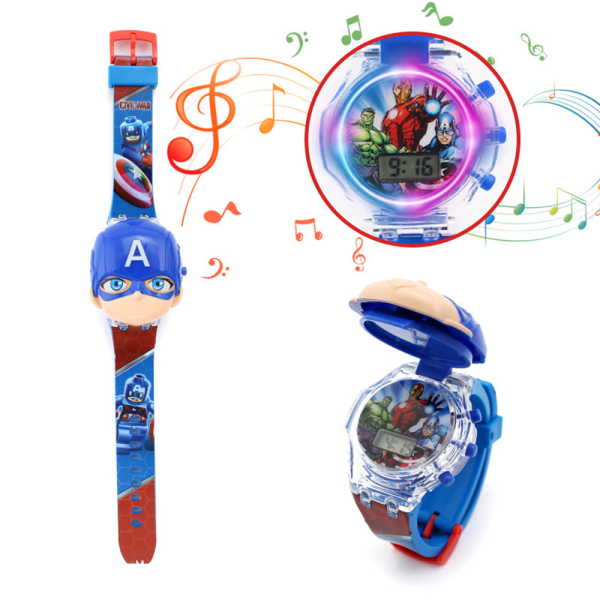 Cartoon Deformation Flip Light Music Watch Projektion Barn Leksak Captain America