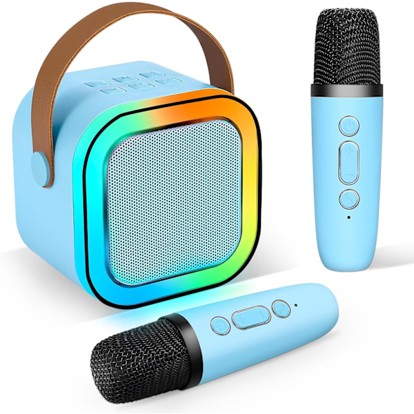 Mini Kannettava Karaoke-laite 2 Langattomalla Mikrofonilla, Syntymäpäivälahjoja 4-12-vuotiaille Tytöille, Perhejuhliin Blue