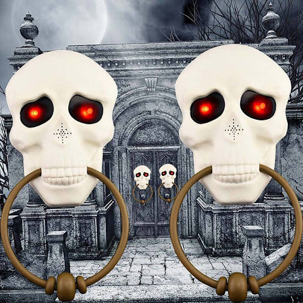 Halloween Dørklokke med Kranium, Skræmmende Lyd og Lys til Hjemmet 2PCS