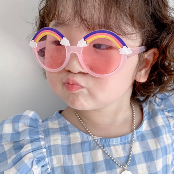 Gummipolariserad regnbågsdesign solglasögon för flickor Pink