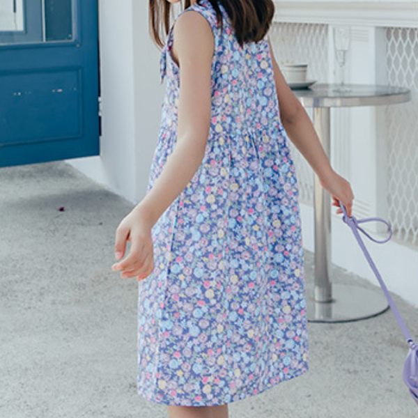 Barnflickor Blommig Ärmlös Tunika Klänning Sommarsemester Lös Tank Sundress Blue 120cm