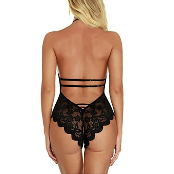 Naisten seksikäs alusvaatteet Babydoll haaraton body pitsi yöasu KUUMA Black M