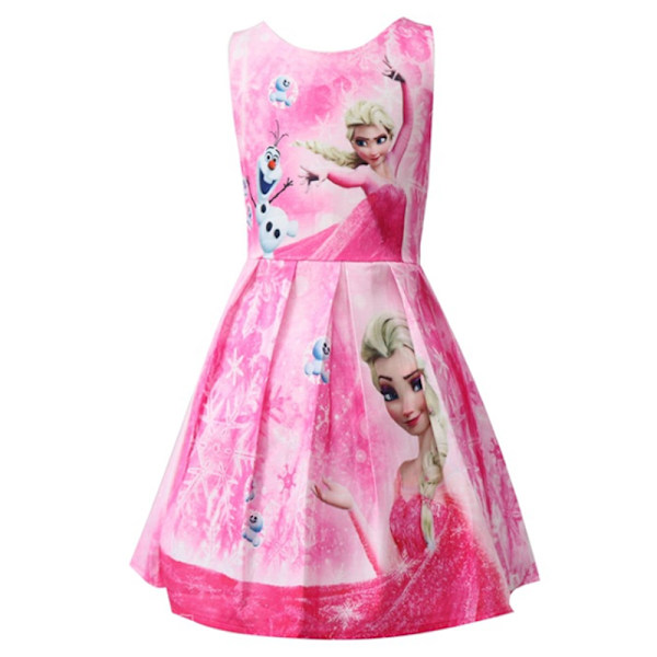 Børne Frozen Elsa Prinsesse Sommerfest Kostume Kjole Gave pink 130cm