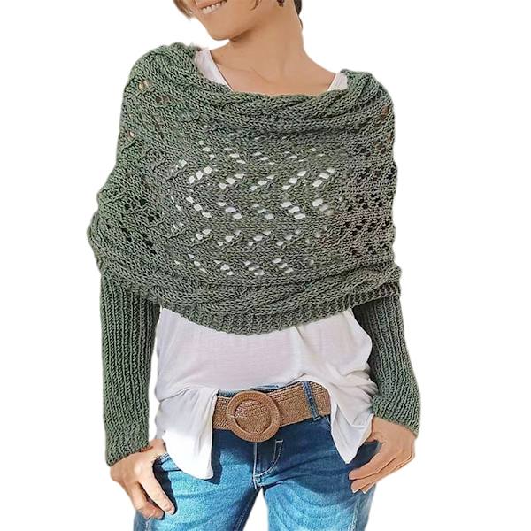 Strikkede sweatertoppe til kvinder, tørklæder, elegant modetørklæde med ærmer, efterår, vinter, varmt udendørs Army Green