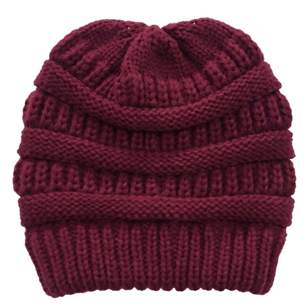Fashion retro huvudbonad kvinnors kors hästsvans stickad mössa Maroon