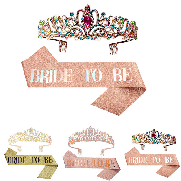 Bride To Be Sash & Bride Crown Set Party Ornament Princess Crown Rose gold