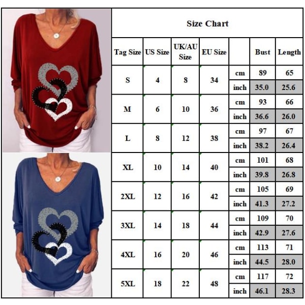 Alla hjärtans dag V-ringad T-shirt med hjärtat _ V-ringning _ Al rödvin XL