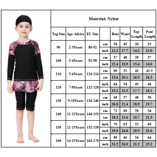 Konservativa badkläder för flickor 3 st Baddräkt för barn med cap black 130cm