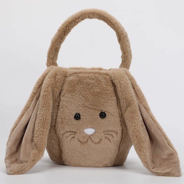 Påskhare Korgväskor Kanin Hinkväska med Långa Fluffiga Öron, Förvaring för Festgodis Presenter Bärhink Brown