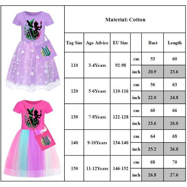 Flickor Prinsessa Glinda Elaka Klänningar Kortärmade Klänningar Barn Födelsedagsfest Balklänning Med Väska Pink-B 140cm