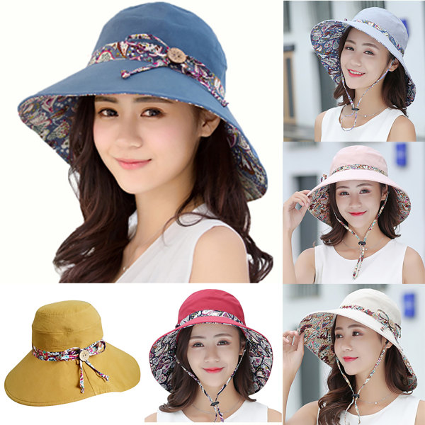 Lady's fashion träspänne solskydd stor brätte hatt Navy