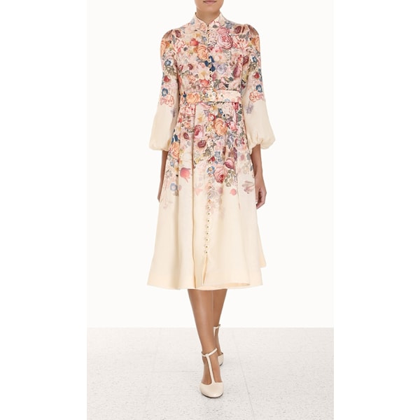LUMINOSITY MIDI-KJOLE MED KNAPPER 2025 Forår Ny Dame Mode Temperament Retro Stående Hals Slips Lange Ærmer Enkelt Knap Dame Lang Kjole XL