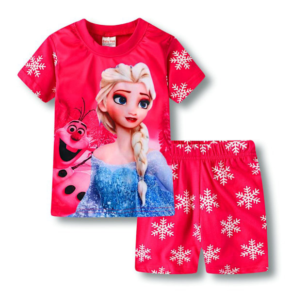 Flickor Disney Figur Sovkläder Barn Pyjamas Nattkläder Sommar Vardaglig Frozen Elsa 4 Years