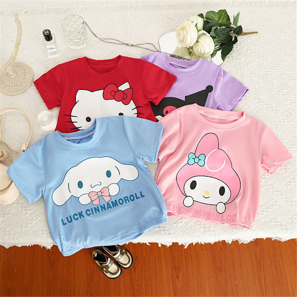2 st Sanrio Melody Kuromi HelloKitty Cinnamoroll T-shirt och rutig shorts för flickor Pink 110cm