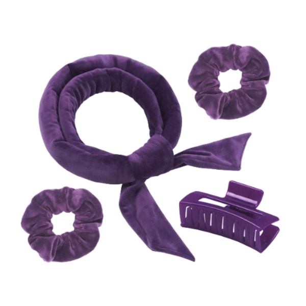 Värmelös Curling Pannband Curl Ribbon med Hair Claw Clip purple
