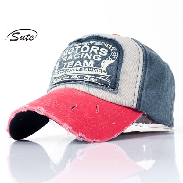 Sliten Motor Racing Team Trucker Baseball Cap Herr Dam Böjd Topp Solhatt Watermelon Red Hat