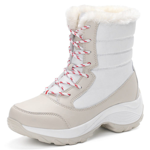 Snow Boots Plus Velvet High-Top Lace-Up Boots Skor för kvinnor white 40