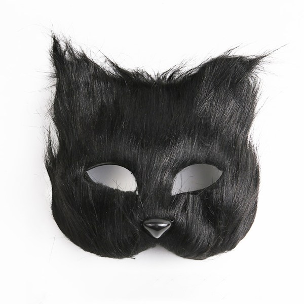 Katt Räv Mask Päls Räv Mask Ögonmask Djur Cosplay Kostym Halloween Maskeradkläder Vuxen Karneval Fest Prop Black