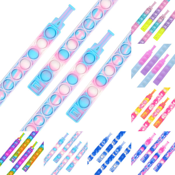 Fidget Armband Reliver Stress Leksaker Rainbow Push Bubble Toys Blue and White Tie Dye
