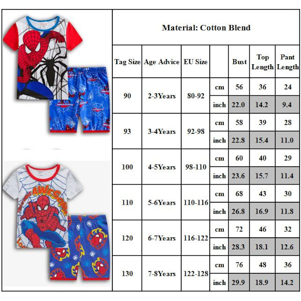 Barn Pojkar Spiderman Superhjälte Pjs T-Shirt Shorts Sovkläder Pyjamas Outfit Set A 90cm