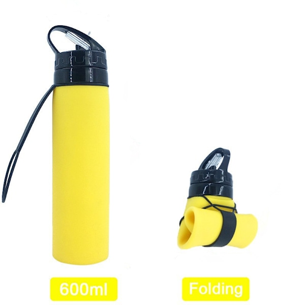 600ml Vikbara Vattenflaskor i Silikon Drickmuggar Läcksäkra Resevattenflaskor Yellow