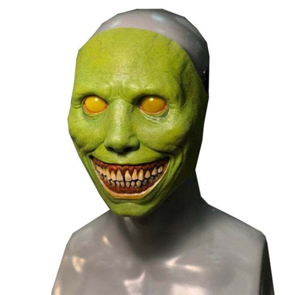 Halloween Skräck Devil Mask White Green Eyed Demon Smile Mask white