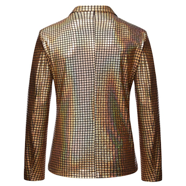 Herr 70-tals Disco Jacka Glänsande Paljett Bling Kavaj Rock Dansfest Bal Kostym Gold XL