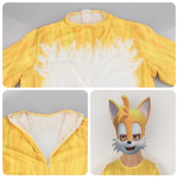 Sonic Hedgehog Cosplay -asu lapsille, pojille ja tytöille, juhla-asu päähineellä Yellow 140cm