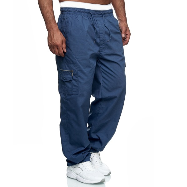 Mens Casual Multi-Pocket Military Army Cargo Pants Byxor Jean Blue XL