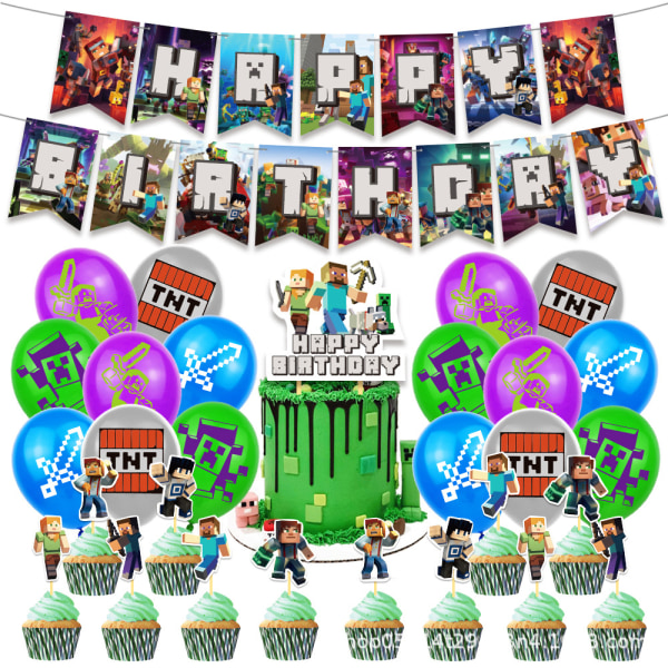 Minecraft-tema dekoration av ballonger för barnfödelsedagsfest