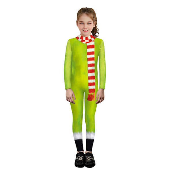 Grinchens Kostym för Barn Pojkar Flickor Cosplay Fest Fancy Dress Jumpsuit Bodysuit A 140cm