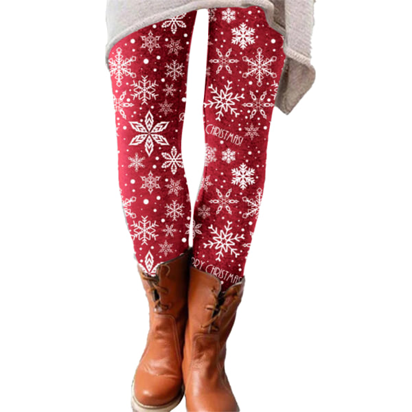 Kvinnors Skinny Byxor Vinter Varma Jul Tomte Print Legging Byxor C XL