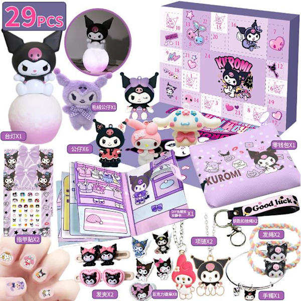 Julkalender med Sanrio-figurer i blindbox-set, leksaker för flickor, nedräkning till jul, semesterdekorationer Kuromi