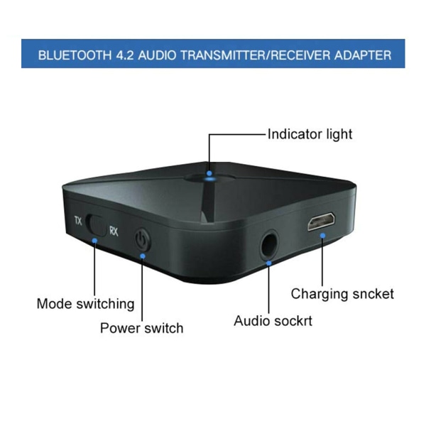 Trådlös Bluetooth 2 i 1 ljudsändarmottagaradapter Black