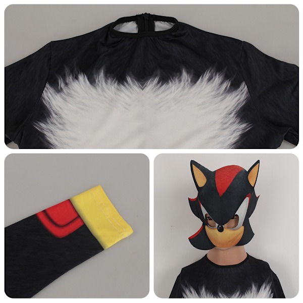 Sonic Hedgehog Cosplay -asu lapsille, pojille ja tytöille, juhla-asu päähineellä Black 140cm