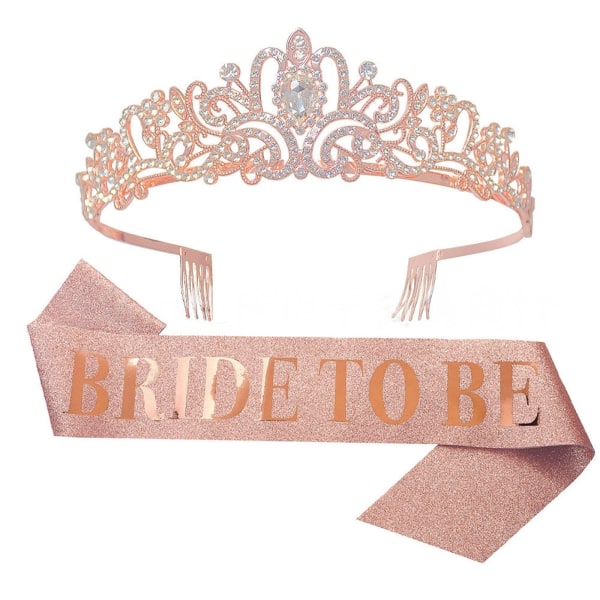 Bride To Be Sash & Bride Crown Set Party Ornament Princess Crown Rose gold