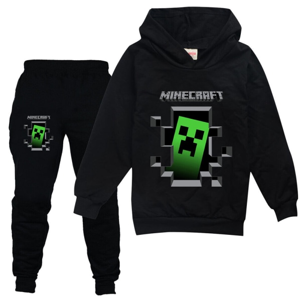 Barn Pojkar Minecraft Hoodies Sweatshirt Top Pant Träningsoverall outfit black 130cm