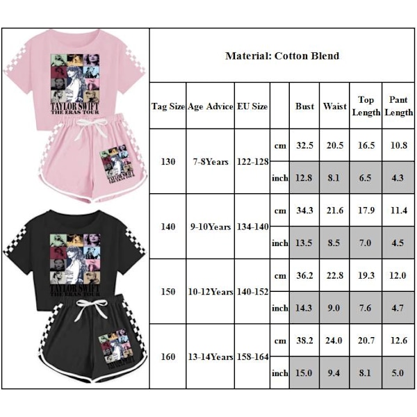 Barnflickor Taylor Swiftie Print Träningsdräkt Casual T-shirt Toppar+ Shorts Outfit Pink 160cm