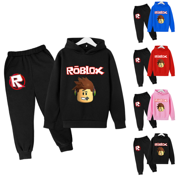 Barn Roblox Tryckt Träningsset Sweatshirt Långa Byxor Outfit black 130cm