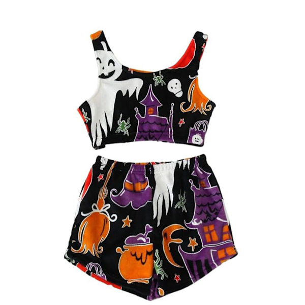 Spooky Vest Pyjamasæt, Halloween Print til Kvinder, Selvlysende Pyjamassæt Purple M