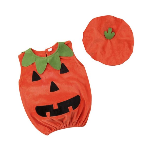 Baby Halloween söt ärmlös pumpa romper jumpsuit med hatt 100cm