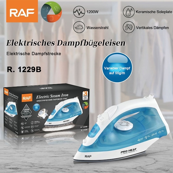 [3-dages forsendelse] Dampstrygejern - Vertikal damp - Keramisk strygesål 1200W - Hurtig opvarmning og effektiv strygning - Seks temperaturindstillinger, Blå Blue