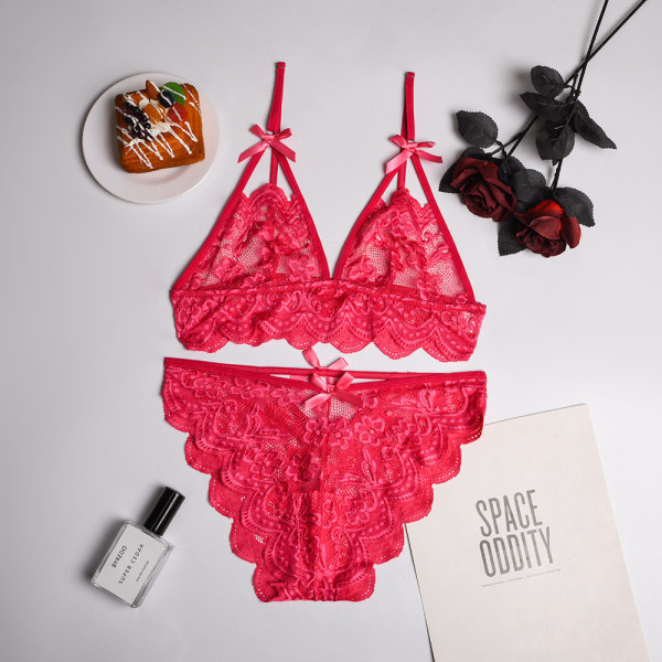 Kvinnor Spetsunderkläder Set Push Up Underkläder Nattbyxor Nattkläder Rose Red M