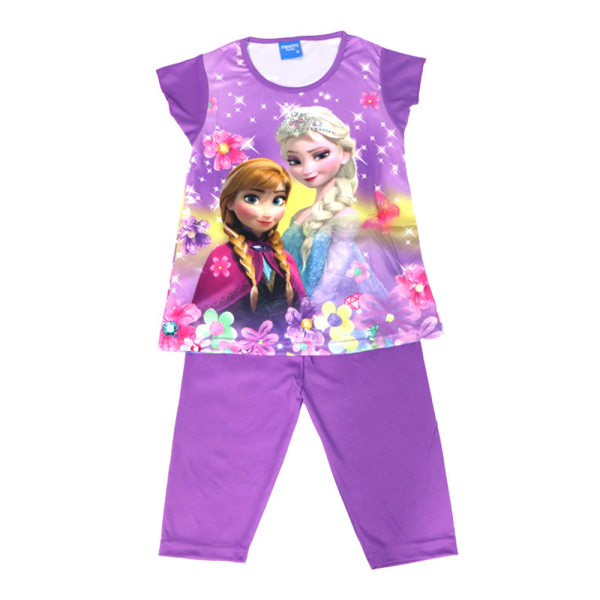 Girls Princess Pyjamas Set T-shirt Byxor Nattkläder Purple 5 Years