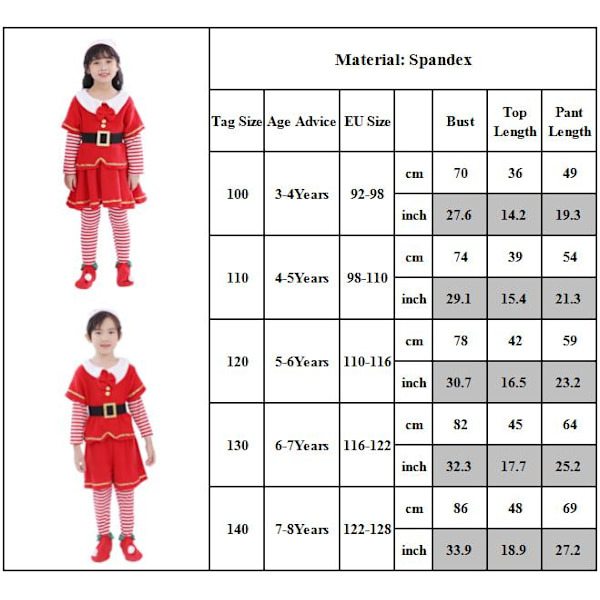 Jul Barn Elf Jul Fest Fancy Dress Kostym 3-8 År Girl 130cm