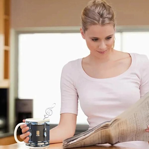Vintage Trummugg Rolig Present till Trummis, Trumspelande Kaffekopp Julklapp White+spoon