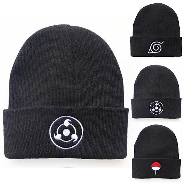 Naruto Stretch Knit Beanie Hat för män med broderad manschett C
