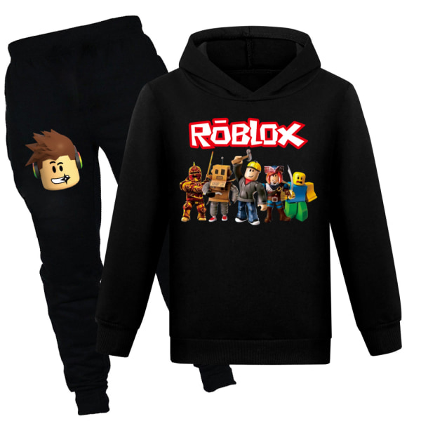 Barn Pojkar Roblox Träningsoverall Hoodie Topp + Byxor Outfit Halloween black 140cm